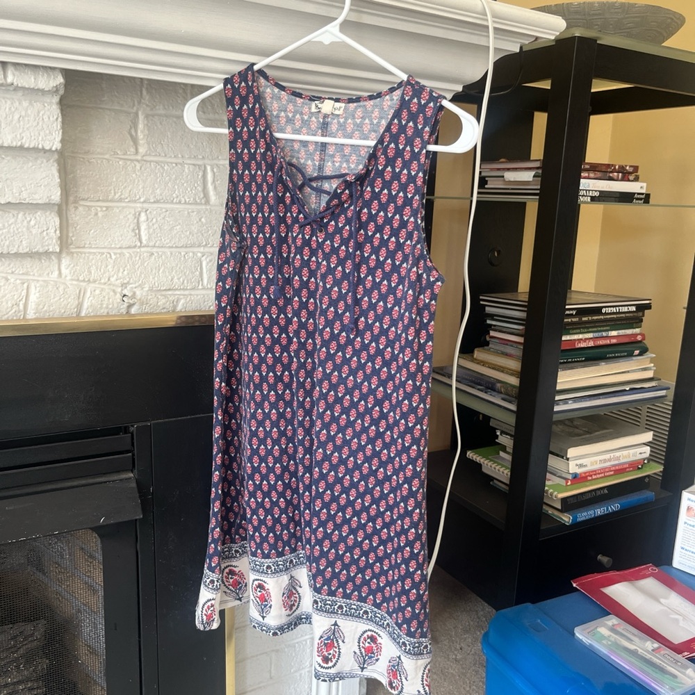 Navy and Red Patterned Sleeveless Dress